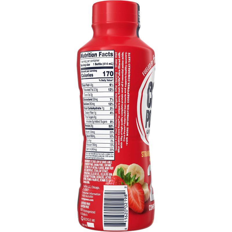 slide 3 of 7, Core Power Strawberry Banana 26G Protein Shake - 14 fl oz Bottle, 26 gram, 14 fl oz