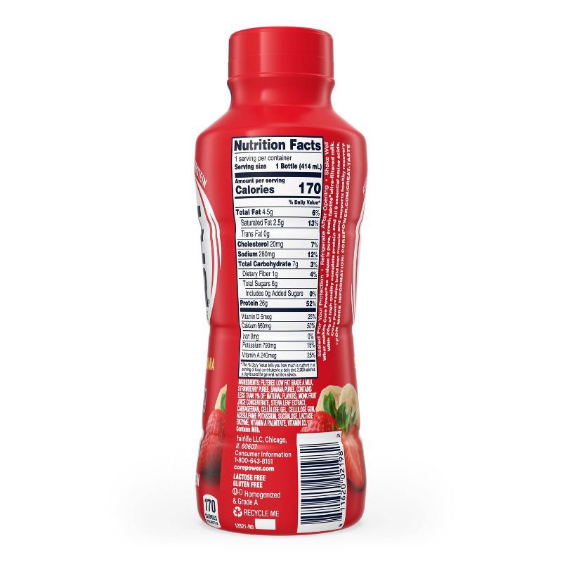 slide 4 of 7, Core Power Strawberry Banana 26G Protein Shake - 14 fl oz Bottle, 26 gram, 14 fl oz