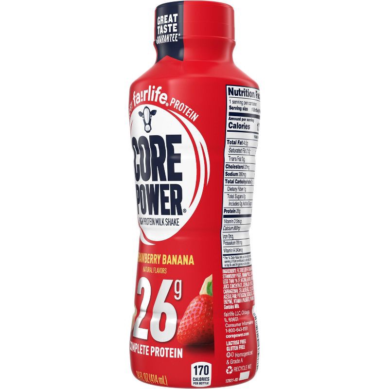 slide 7 of 7, Core Power Strawberry Banana 26G Protein Shake - 14 fl oz Bottle, 26 gram, 14 fl oz