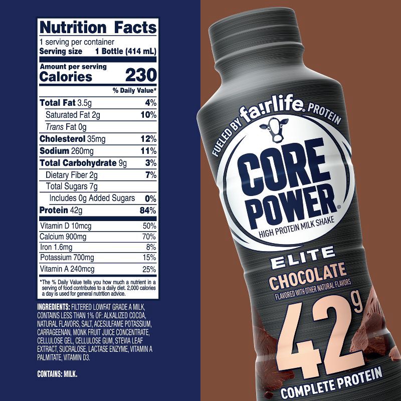 slide 6 of 10, Core Power Elite Chocolate 42G Protein Shake - 14 fl oz Bottle, 42 gram, 14 fl oz