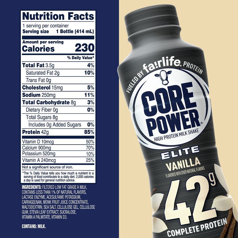 slide 6 of 7, Core Power Elite Vanilla 42G Protein Shake - 14 fl oz Bottle, 42 gram, 14 fl oz