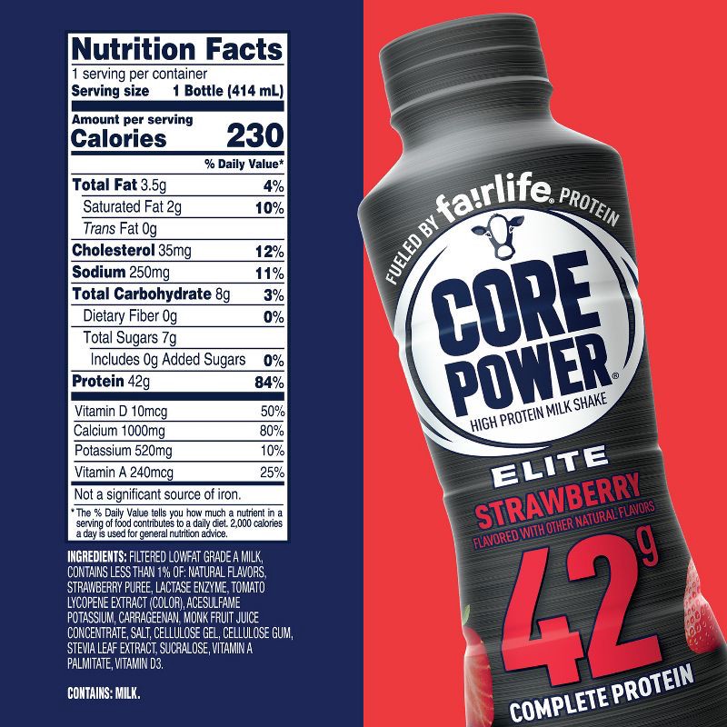 slide 6 of 7, Core Power Elite Strawberry 42G Protein Shake - 14 fl oz Bottle, 42 gram, 14 fl oz