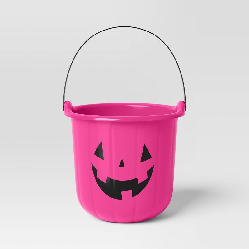 slide 1 of 4, Pink Pumpkin Stackable Halloween Trick or Treat Pail - Hyde & EEK! Boutique™: Jack-o'-Lantern Tote, No Assembly Required, 1 ct