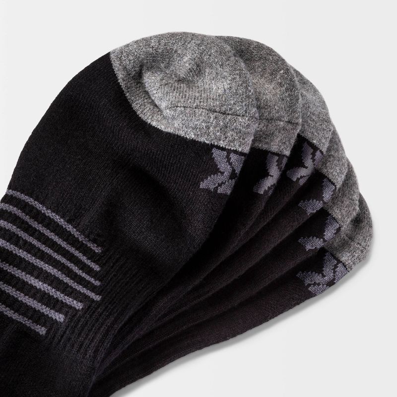 slide 3 of 3, Men's Striped Arch No Show Socks 6pk - All In Motion™ Black 6-12: Moisture Wicking, Reinforced Toe, 6 ct