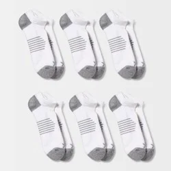 Men's Striped Arch No Show Socks 6pk - All In Motion™ White 6-12: Moisture Wicking, Reinforced Heel & Toe