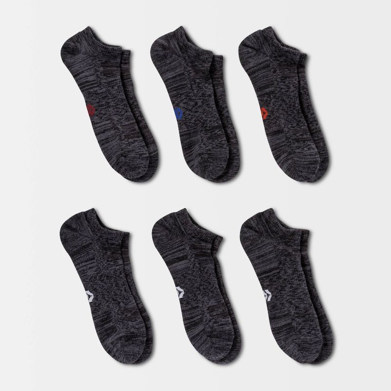 slide 1 of 3, Men's Random Feed No Show Socks 6pk - All In Motion™ Black 6-12: Moisture Wicking, Arch Support, 6 ct