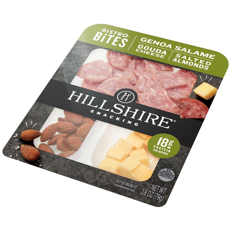 slide 5 of 5, Hillshire Farm Snacking Bistro Bites with Genoa Salami, Gouda & Salted Almonds - 2.8oz, 2.8 oz