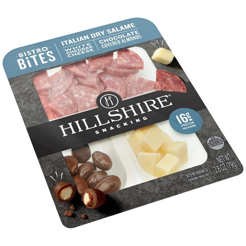 slide 4 of 5, Hillshire Farm Snacking Bistro Bites with Italian Dry Salami, White Cheddar & Chocolate Almonds - 2.8oz, 2.8 oz