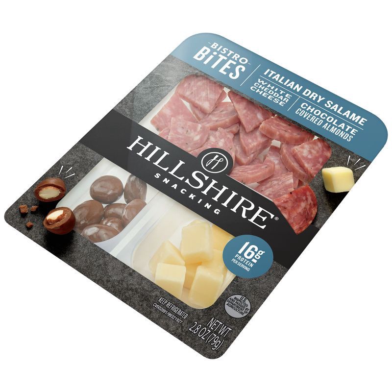 slide 5 of 5, Hillshire Farm Snacking Bistro Bites with Italian Dry Salami, White Cheddar & Chocolate Almonds - 2.8oz, 2.8 oz