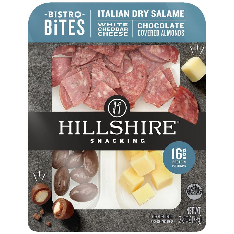 slide 1 of 5, Hillshire Farm Snacking Bistro Bites with Italian Dry Salami, White Cheddar & Chocolate Almonds - 2.8oz, 2.8 oz