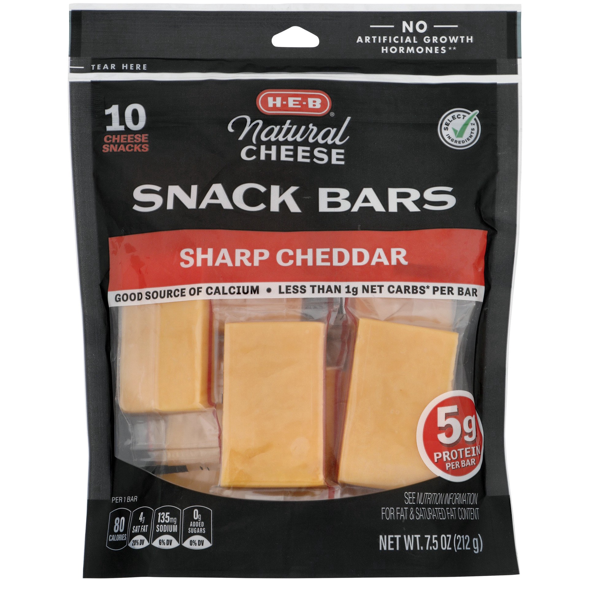 slide 1 of 1, H-E-B Sharp Cheddar Cheese Bar Snacks, 10 ct