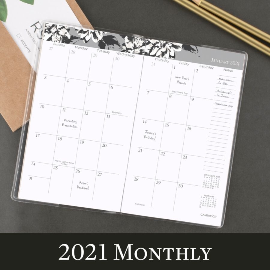 slide 2 of 5, Cambridge Amelia 24-Month Monthly Planner, 3-1/2'' X 6'', White/Gray, January 2021 To December 2022, 1460-021, 1 ct