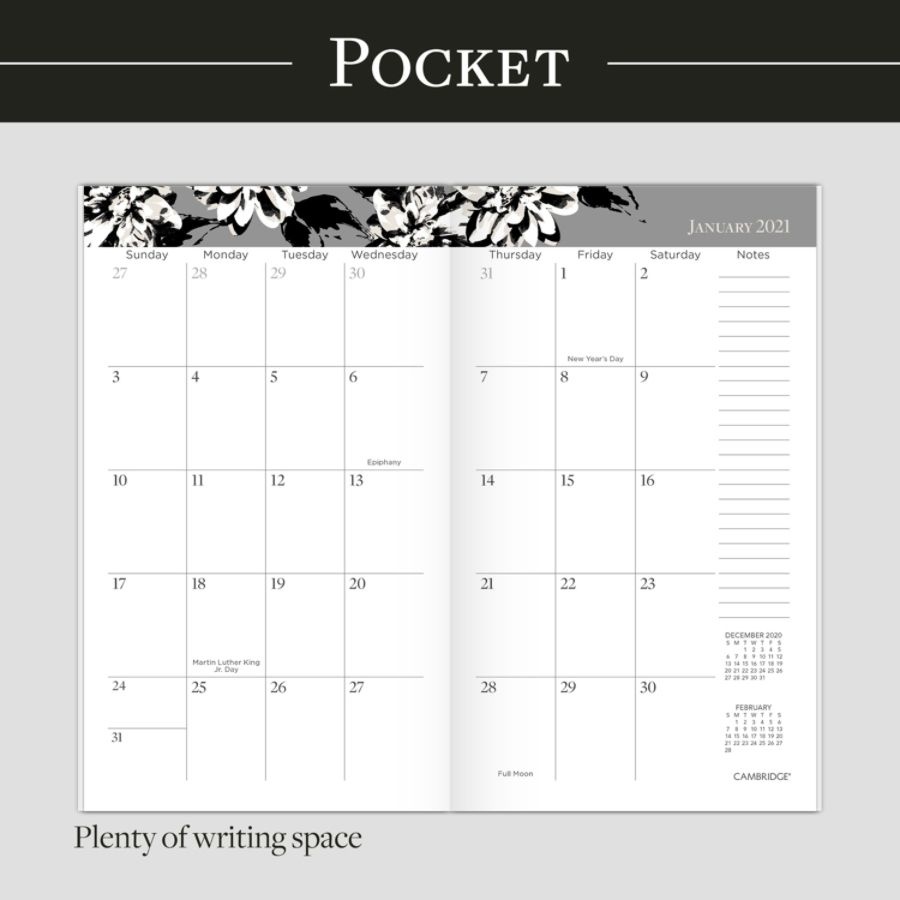 slide 5 of 5, Cambridge Amelia 24-Month Monthly Planner, 3-1/2'' X 6'', White/Gray, January 2021 To December 2022, 1460-021, 1 ct