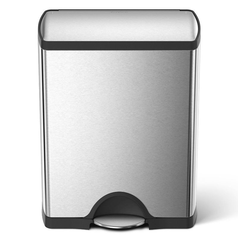 slide 2 of 5, simplehuman 46L Rectangular Dual Compartment Kitchen Step Trash Can Recycler Stainless Steel, 46 liter