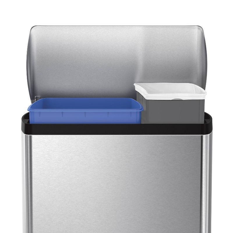 slide 3 of 5, simplehuman 46L Rectangular Dual Compartment Kitchen Step Trash Can Recycler Stainless Steel, 46 liter