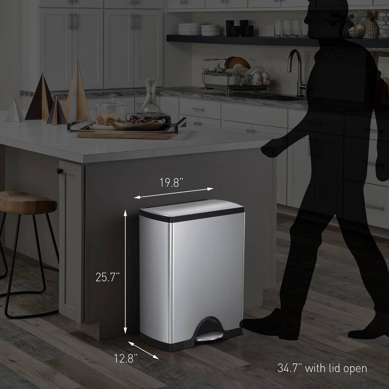 slide 8 of 8, simplehuman 46L Dual Compartment Kitchen Step Trash Can & Recycler Stainless Steel Garbage Can with Fingerprint Proof Finish, 46 liter