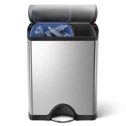simplehuman 46L Dual Compartment Kitchen Step Trash Can & Recycler Stainless Steel Garbage Can with Fingerprint Proof Finish