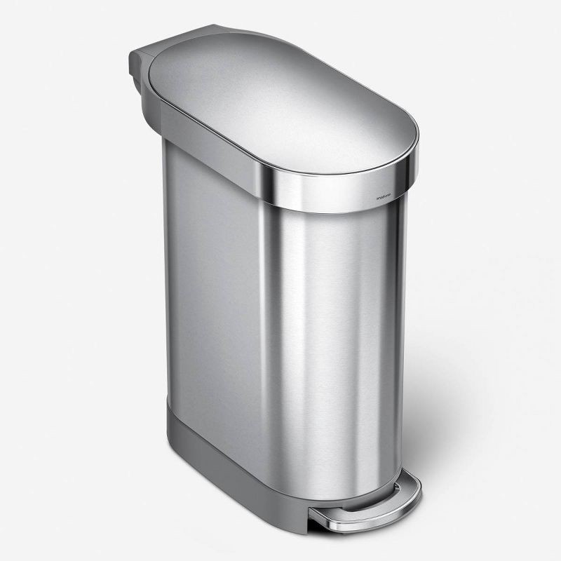slide 1 of 7, simplehuman 45L Slim Kitchen Step Trash Can Stainless Steel Garbage Can with Liner Rim, 45 liter