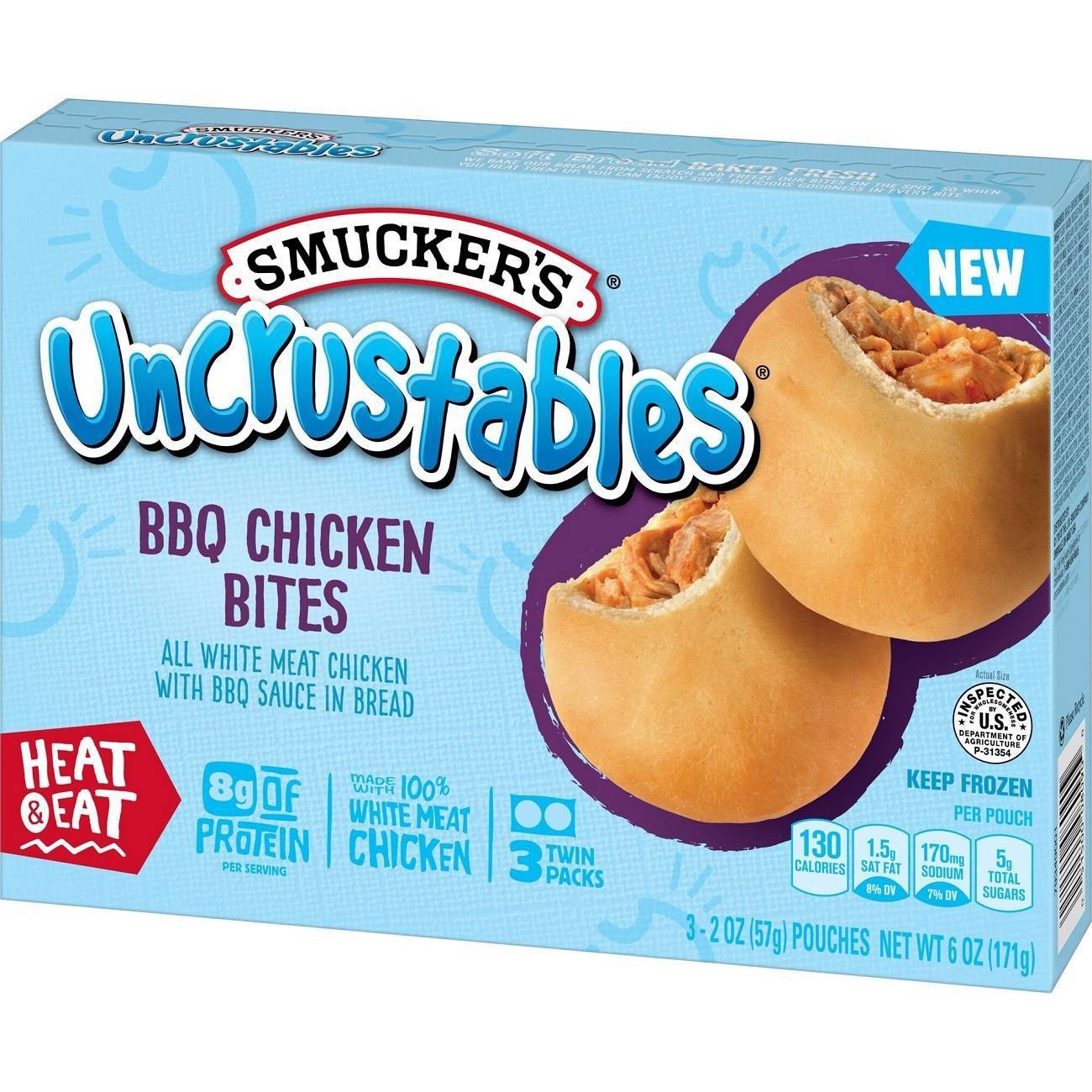 slide 1 of 4, Smucker's Frozen Uncrustables BBQ Chicken Bites, 6 oz, 3 ct