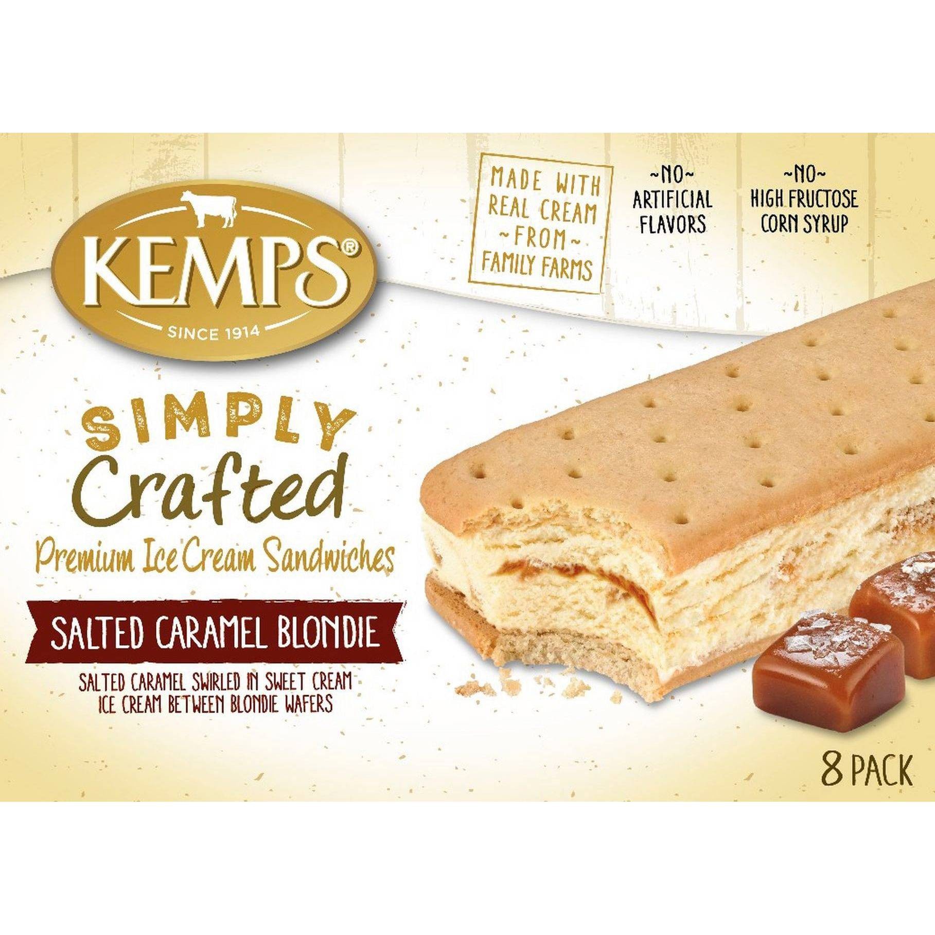 slide 1 of 1, Kemps Simply Crafted Salted Caramel Blondie Ice Cream Sandwich, 8 ct
