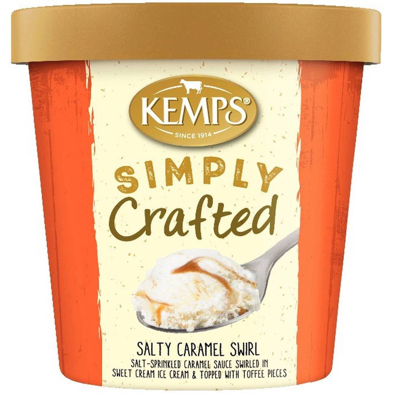 slide 1 of 1, Kemps Simply Crafted Salty Caramel Swirl Ice Cream, 16 oz