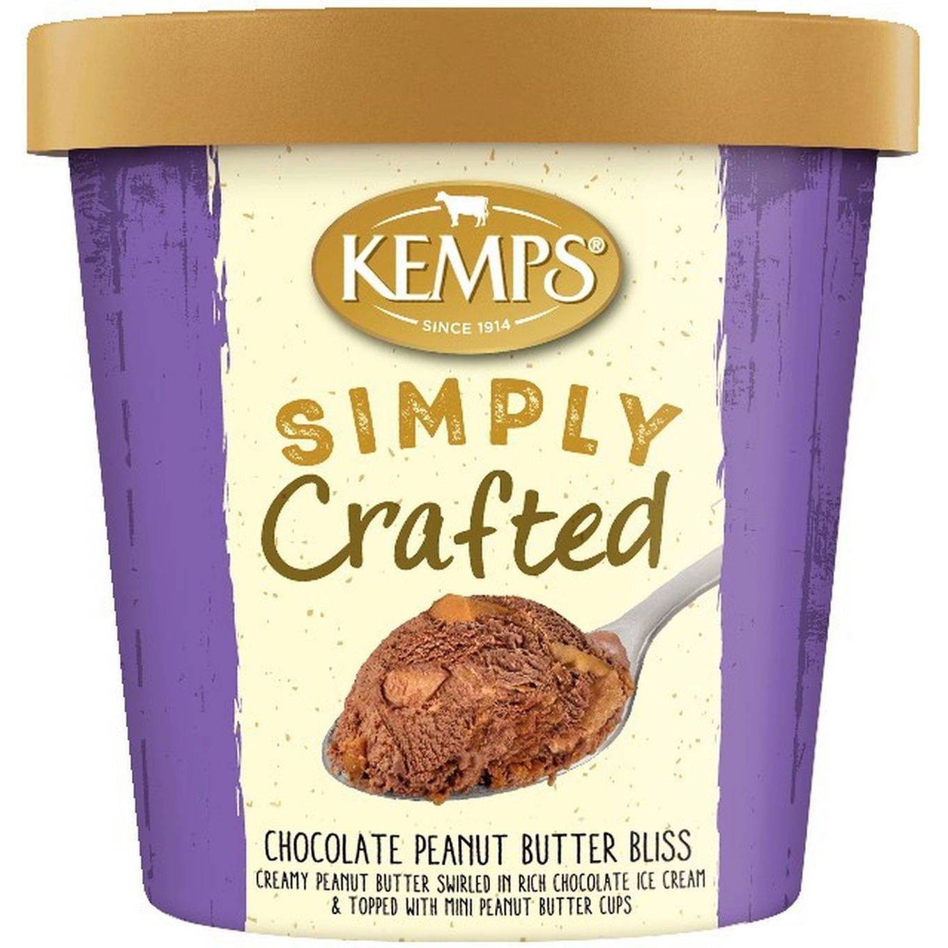 slide 1 of 1, Kemps Simply Crafted Chocolate Peanut Butter Bliss Ice Cream, 16 oz