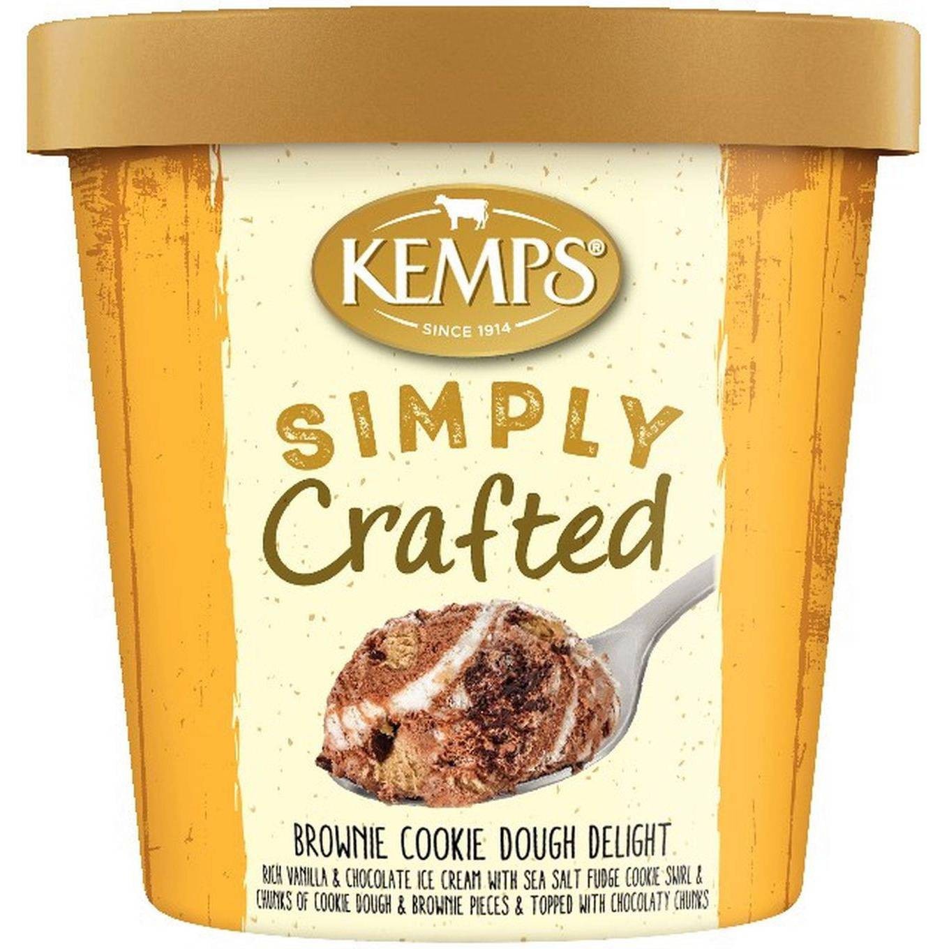 slide 1 of 1, Kemps Simply Crafted Brownie Cookie Dough Delight Ice Cream, 16 oz