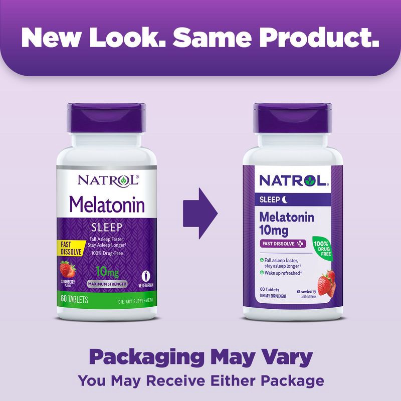 slide 3 of 10, Natrol Melatonin 10mg Maximum Strength Fast Dissolve Sleep Aid Tablets - Strawberry - 60ct, 60 ct; 10 mg