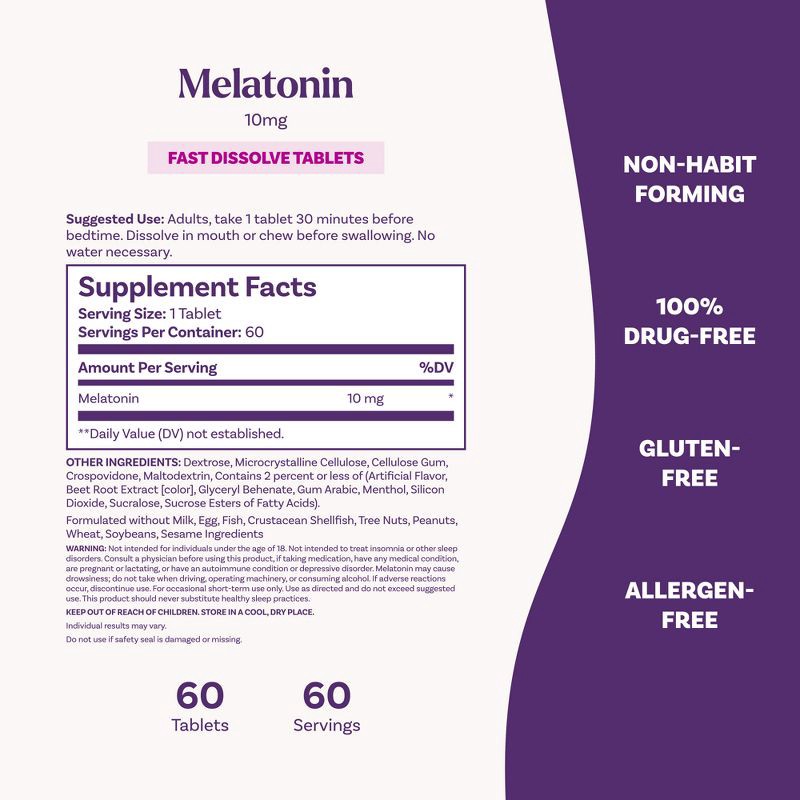 slide 5 of 10, Natrol Melatonin 10mg Sleep Aid Fast Dissolve Tablets - Strawberry - 60ct, 60 ct; 10 mg