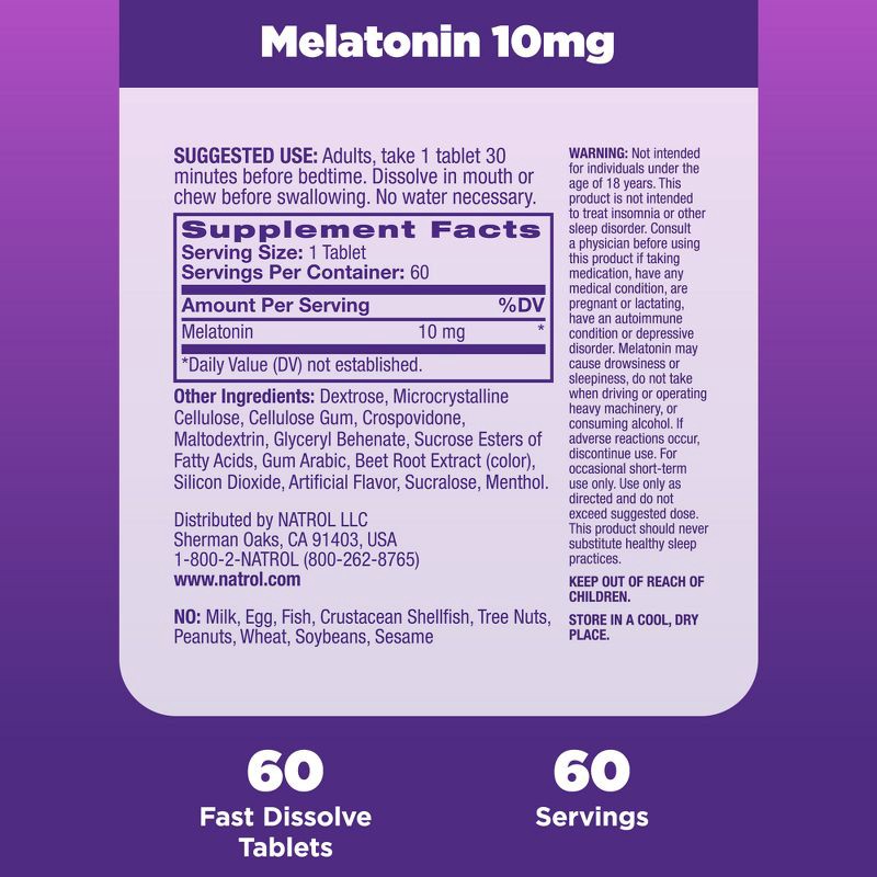 slide 7 of 10, Natrol Melatonin 10mg Maximum Strength Fast Dissolve Sleep Aid Tablets - Strawberry - 60ct, 60 ct; 10 mg