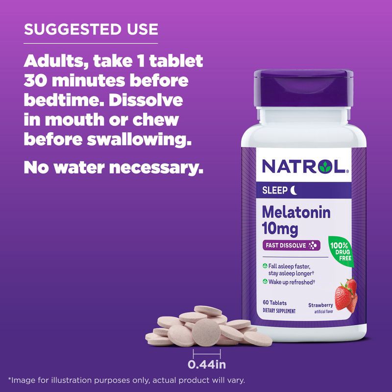 slide 8 of 10, Natrol Melatonin 10mg Maximum Strength Fast Dissolve Sleep Aid Tablets - Strawberry - 60ct, 60 ct; 10 mg