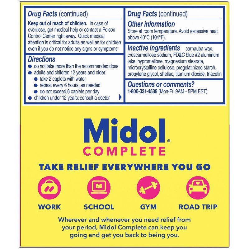 slide 4 of 13, Midol On the Go Menstrual Symptom Relief with Acetaminophen Tablets - 20ct, 20 ct