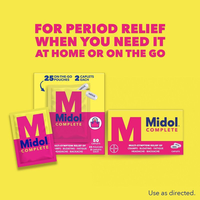 slide 10 of 13, Midol On the Go Menstrual Symptom Relief with Acetaminophen Tablets - 20ct, 20 ct