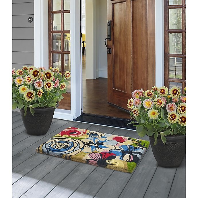 slide 3 of 3, Fab Habitat Extra Thick Watercolor Floral Door Mat, 18 in x 30 in