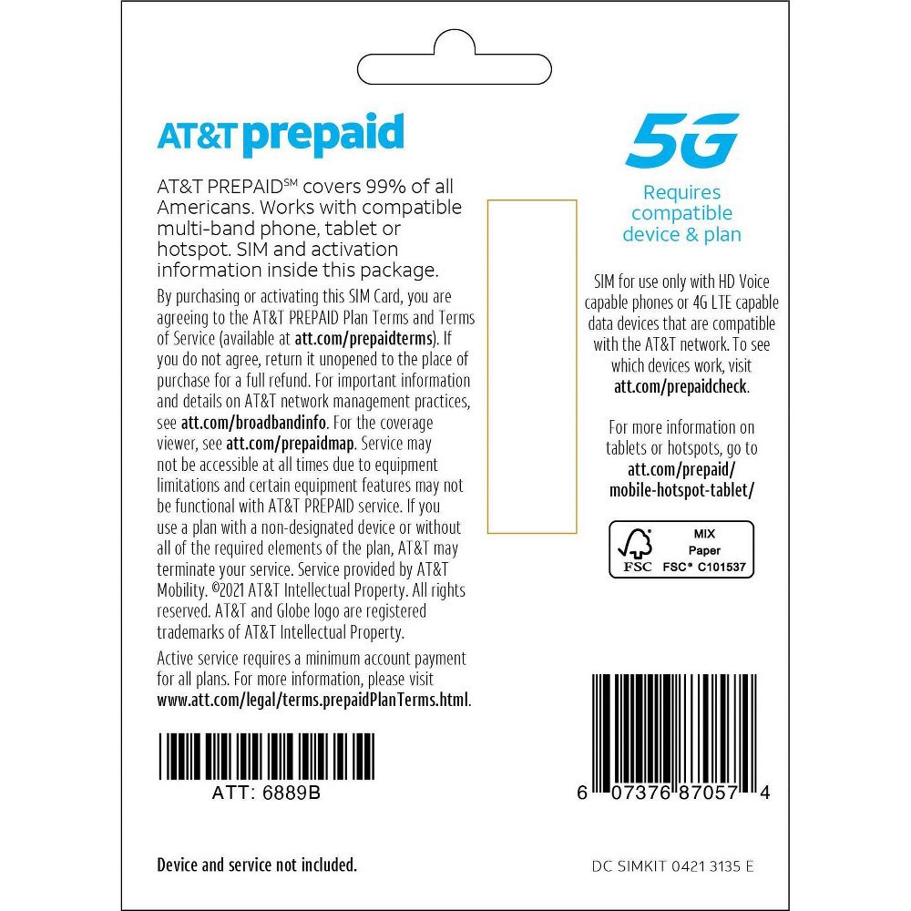 slide 6 of 6, AT&T Prepaid SIM Card Kit (Nano) - Blue, 1 ct