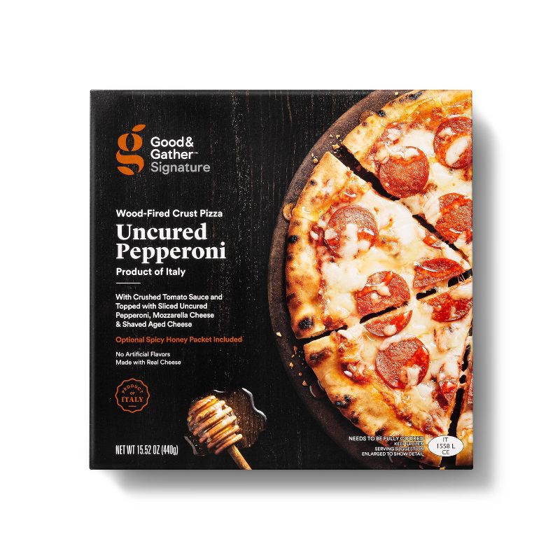 slide 1 of 3, Signature Wood-Fired Uncured Pepperoni with Spicy Honey Drizzle Frozen Pizza - 15oz - Good & Gather™, 15 oz