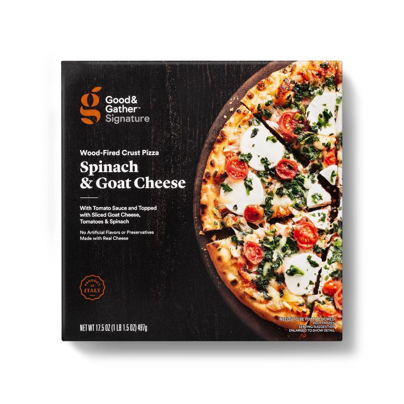 slide 1 of 3, Signature Wood-Fired Spinach & Goat Cheese Frozen Pizza - 17.5oz - Good & Gather™, 17.5 oz