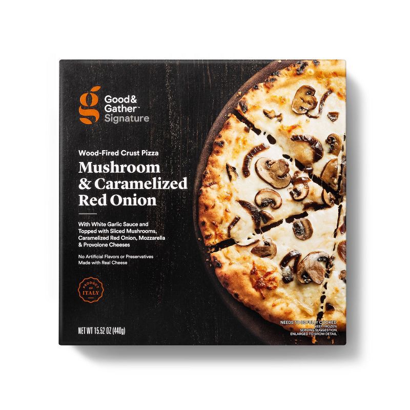 slide 1 of 3, Signature Wood-Fired Mushroom & Caramelized Red Onion Frozen Pizza - 15.5oz - Good & Gather™, 15.5 oz