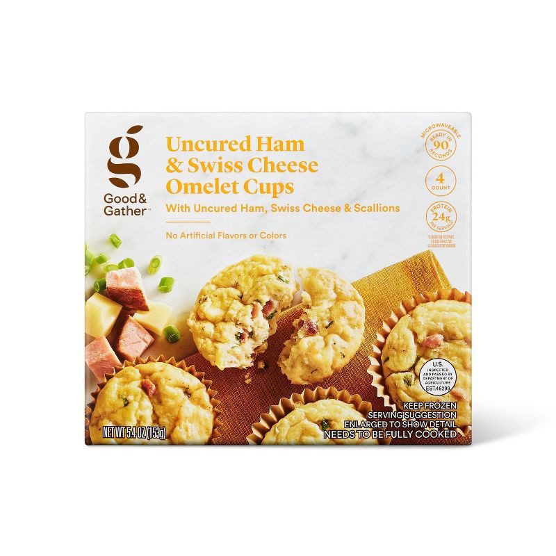 slide 1 of 3, Ham & Swiss Cheese Frozen Omelet Cups - 5.4oz/4ct - Good & Gather™, 5.4 oz, 4 ct