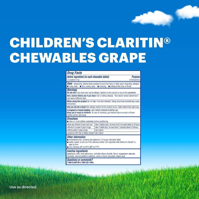 slide 10 of 10, Children's Claritin Loratadine Allergy Relief 24 Hour Non-Drowsy Grape Chewable Tablets - 60ct, 60 ct