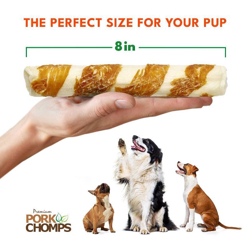 slide 5 of 8, Pork Chomps Chicken Wrapped Expanded Roll Chewy Dog Treats - 7.04oz/2ct, 7.04 oz, 2 ct