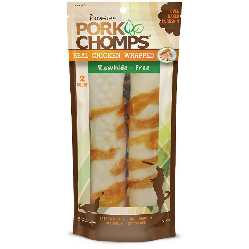 slide 1 of 8, Pork Chomps Chicken Wrapped Expanded Roll Chewy Dog Treats - 7.04oz/2ct, 7.04 oz, 2 ct