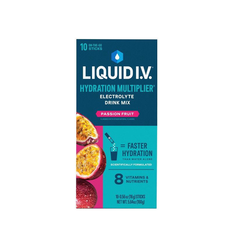 slide 2 of 11, Liquid I.V. Hydration Multiplier Vegan Powder Electrolyte Supplements - Passion Fruit - 0.56oz each/10ct, 0.56 oz, 10 ct