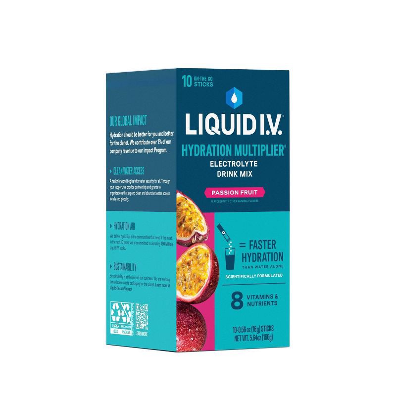 slide 4 of 11, Liquid I.V. Hydration Multiplier Vegan Powder Electrolyte Supplements - Passion Fruit - 0.56oz each/10ct, 0.56 oz, 10 ct