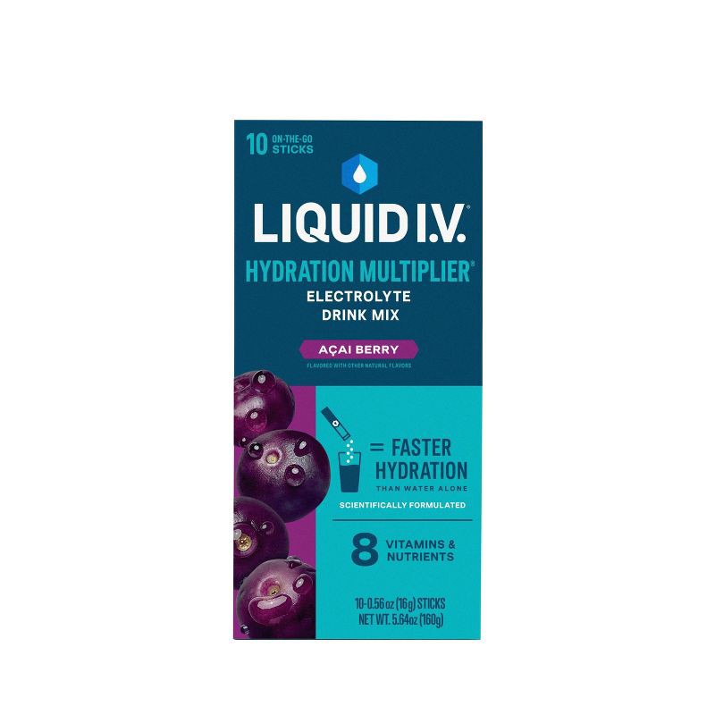 slide 2 of 11, Liquid I.V. Hydration Multiplier Vegan Powder Electrolyte Supplements - Acai Berry - 0.56oz each/10ct, 0.56 oz, 10 ct