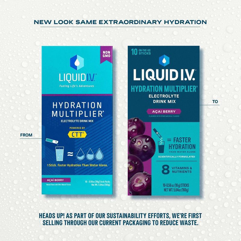 slide 3 of 11, Liquid I.V. Hydration Multiplier Vegan Powder Electrolyte Supplements - Acai Berry - 0.56oz each/10ct, 0.56 oz, 10 ct