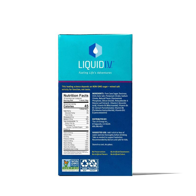 slide 4 of 6, Liquid I.V. Hydration Multiplier Vegan Powder Electrolyte Supplements - Acai Berry - 0.56oz each/10ct, 0.56 oz, 10 ct