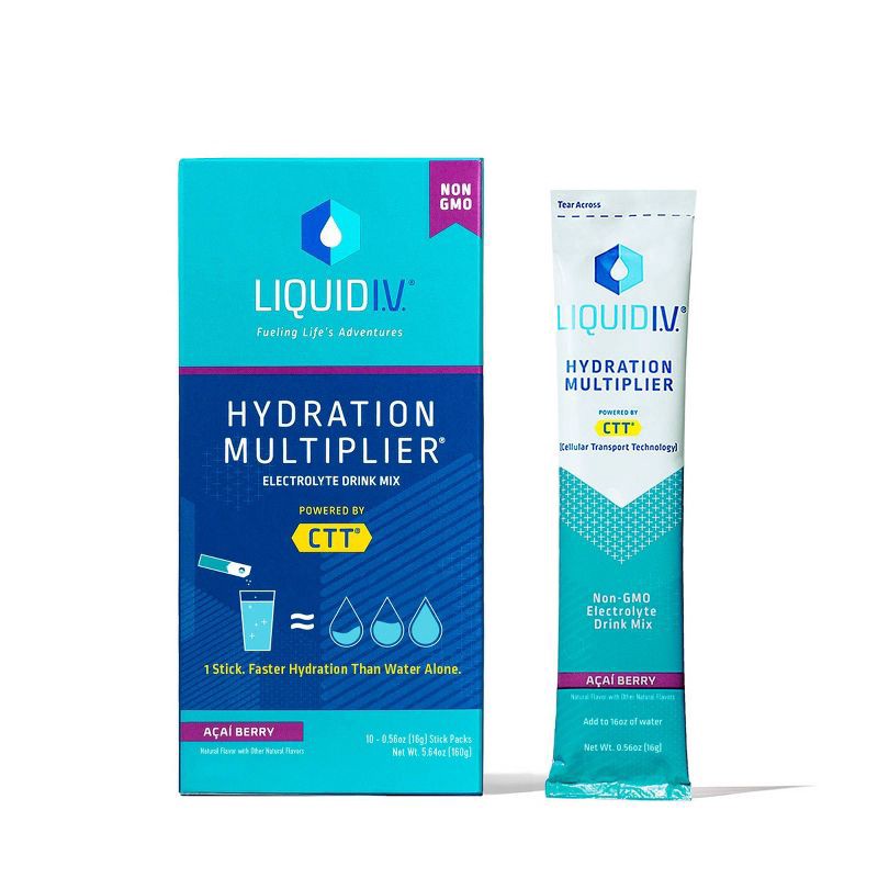 slide 1 of 6, Liquid I.V. Hydration Multiplier Vegan Powder Electrolyte Supplements - Acai Berry - 0.56oz each/10ct, 0.56 oz, 10 ct