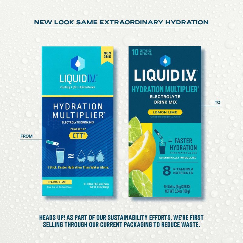 slide 3 of 10, Liquid I.V. Hydration Multiplier Vegan Powder Electrolyte Supplements - Lemon Lime - 0.56oz each/10ct, 0.56 oz, 10 ct
