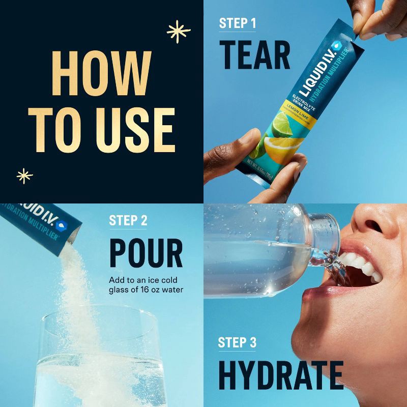 slide 7 of 7, Liquid I.V. Hydration Multiplier Vegan Powder Electrolyte Supplements - Lemon Lime - 0.56oz each/10ct, 0.56 oz, 10 ct